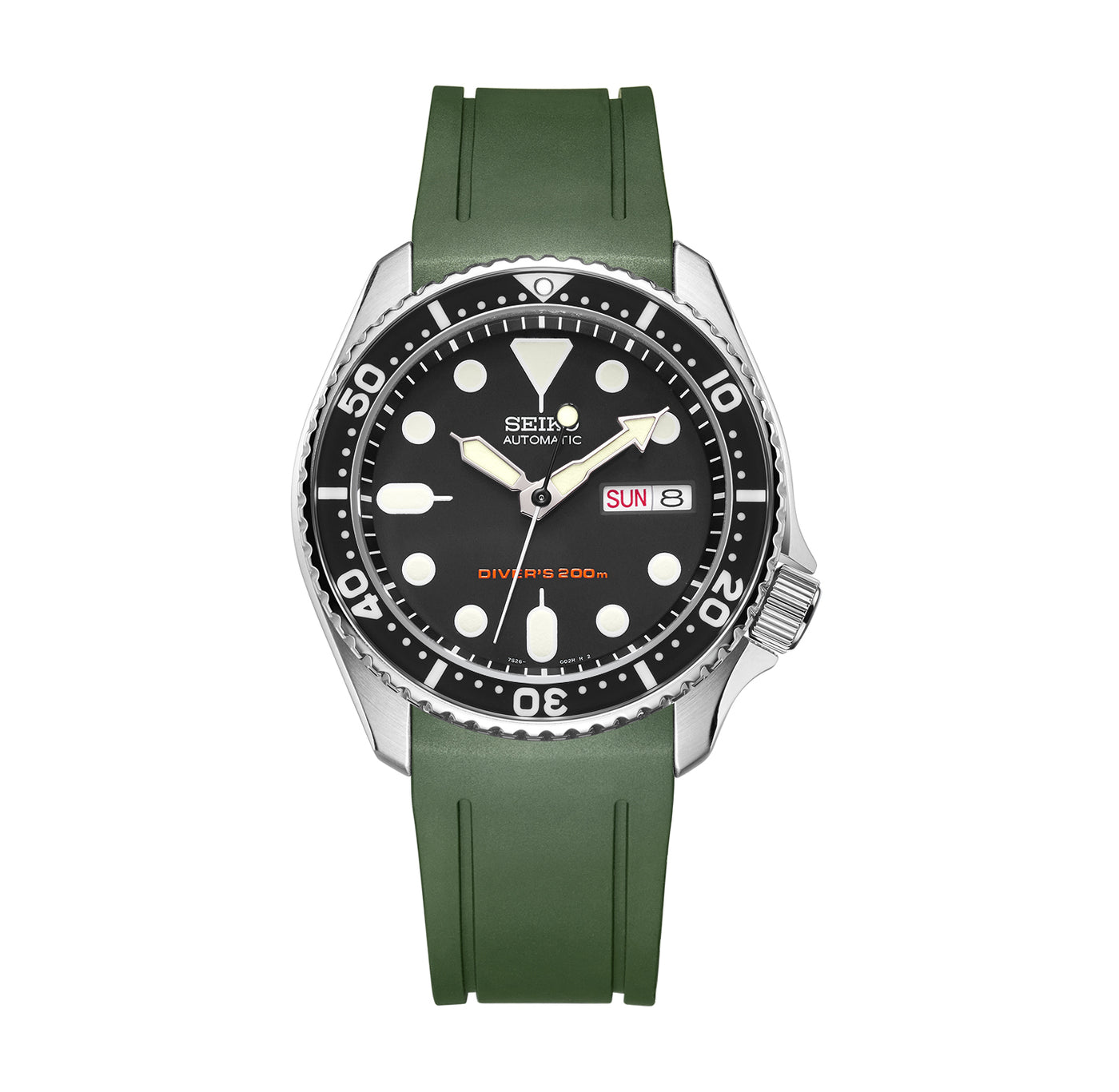 Crafter Blue Curved End Rubber Strap for Seiko SKX CB05 Green Yellow Gold with Stainless Steel Keeper